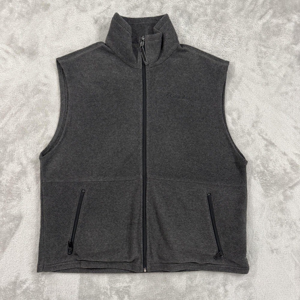 Columbia Vest Mens Large Gray Fleece Full Zip Pockets Outdoor Hiking Warm Casual